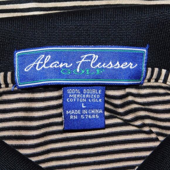 Alan Flusser Golf Tan Striped Cotton Short Sleeve Polo Mens Large Shirt - Picture 5 of 5